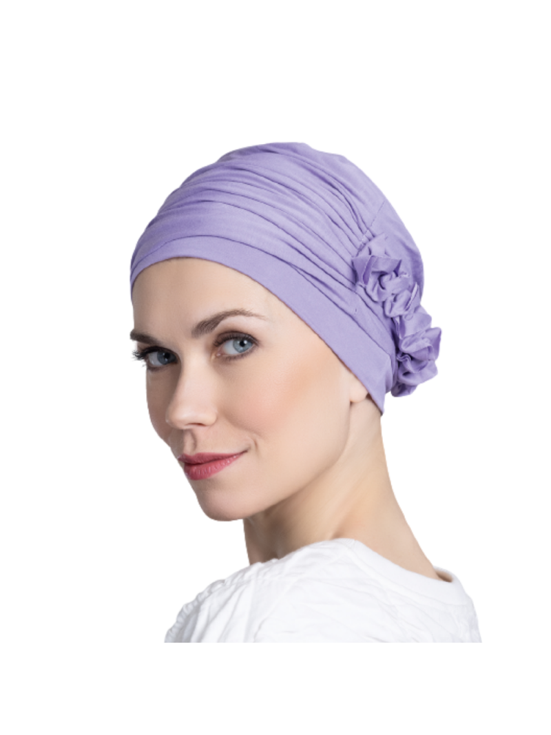 Bonnet chimiothérapie avec fleur Lulu lavender