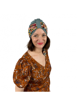 Box Foulard - 1 foulard flower et 2 bonnets coral vert d'eau chimiothérapie